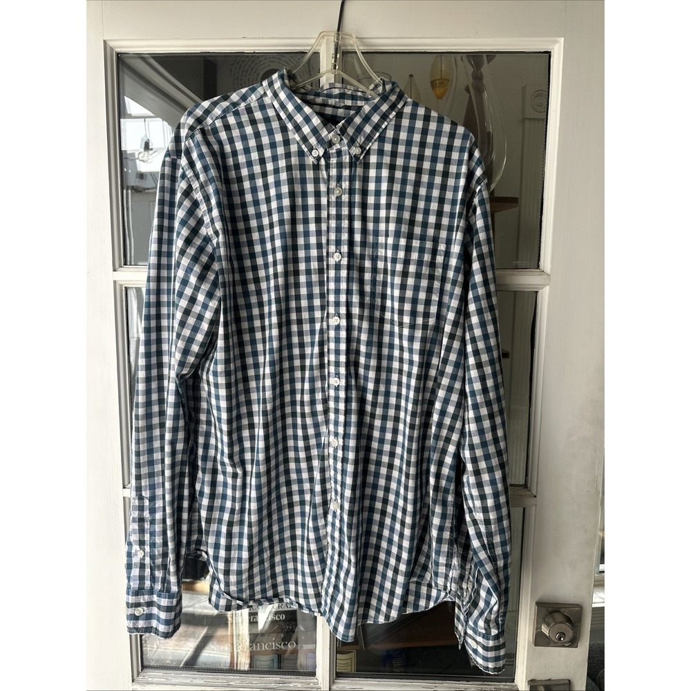 Betabrand Men's San Francisco Casual Dress Shirt Size 2XL Blue And White Checked